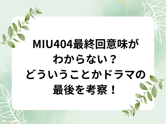 MIU404最終回意味がわからない？どういうことかドラマの最後を考察！