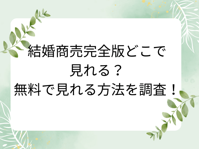 結婚商売完全版どこで見れる？無料で見れる方法を調査！